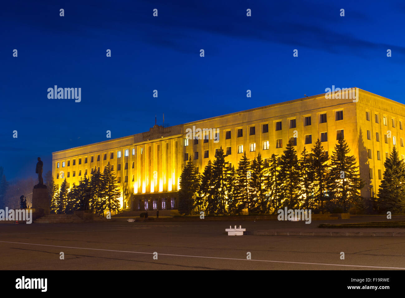 Night Lenin Square in Stavropol, Russia Stock Photo