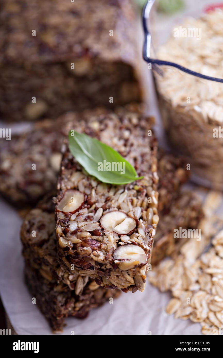 Healthy multigrain bread with oats, nuts and seeds Stock Photo