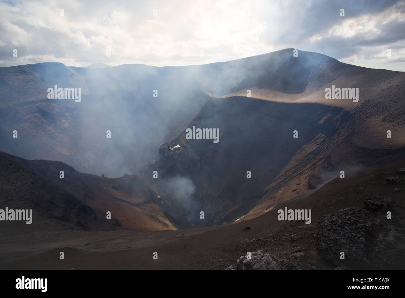 Melanesia, Vanuatu, Tanna Island, looking down into the crater of Mount Yasur Volcano. Stock Photo