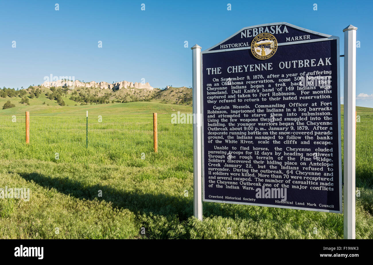 Nebraska, Crawford, Fort Robinson State Park, The Cheyenne Outbreak (1879) cliffs are part of the Indian escape route Stock Photo