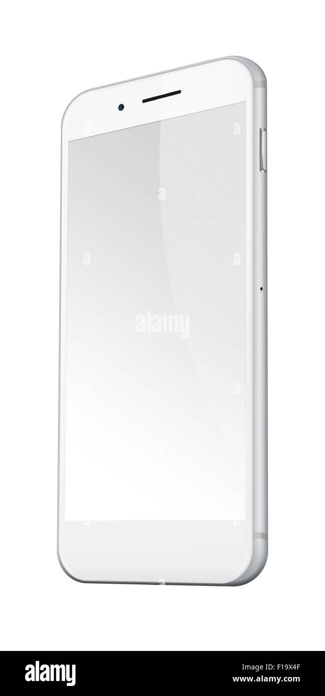 Realistic mobile phone with blank screen isolated on white background ...