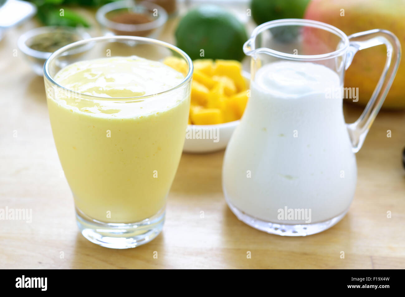 Mango lassi. Mango smoothie made with mango and yogurt, yoghurt