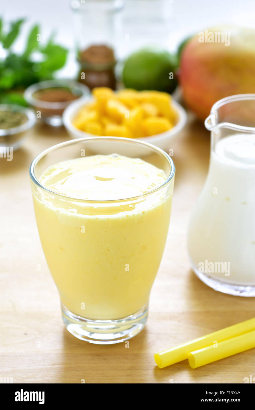 Mango lassi. Mango smoothie made with mango and yogurt, yoghurt