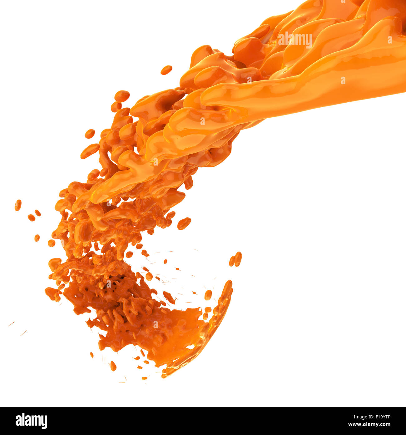 3D paint orange color splash isolated on white background Stock Photo