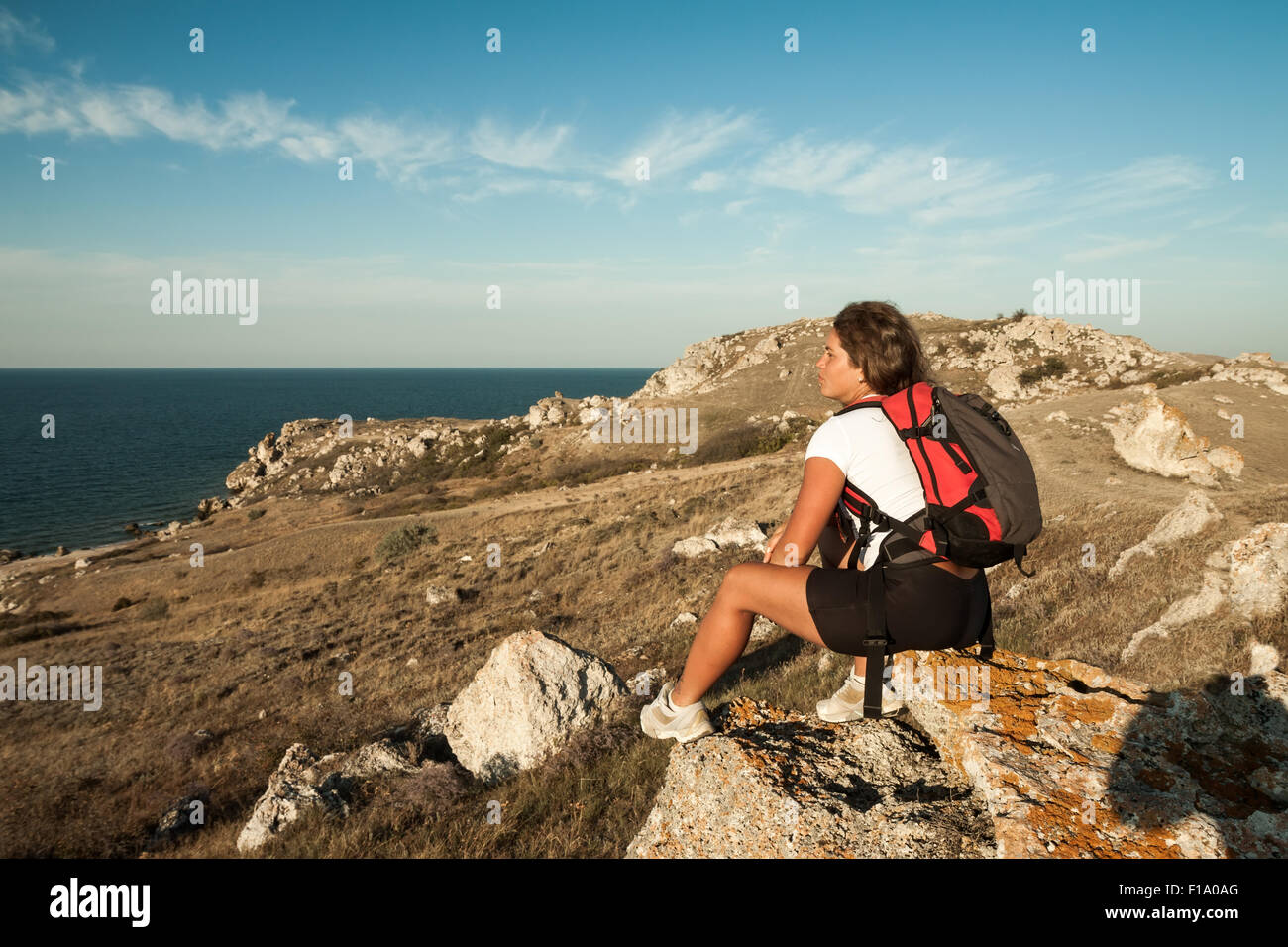 Hiker sits on hiking hi-res stock photography and images - Alamy