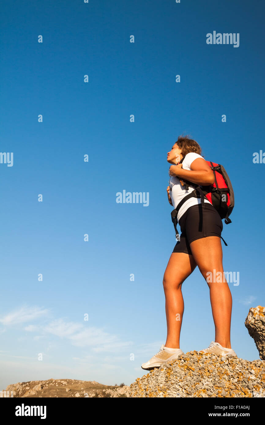 Excited beautiful woman stands hi-res stock photography and images - Alamy