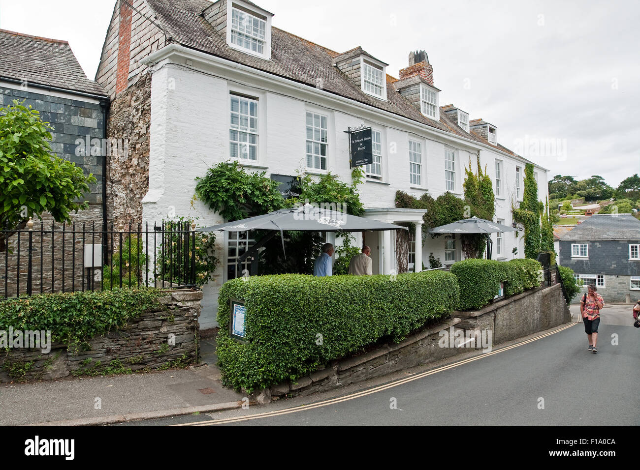 Owned by Rick Stein, the St Petroc's Hotel and Bistro is one of celebrity chef's fine dining restaurants in Padstow, Stock Photo