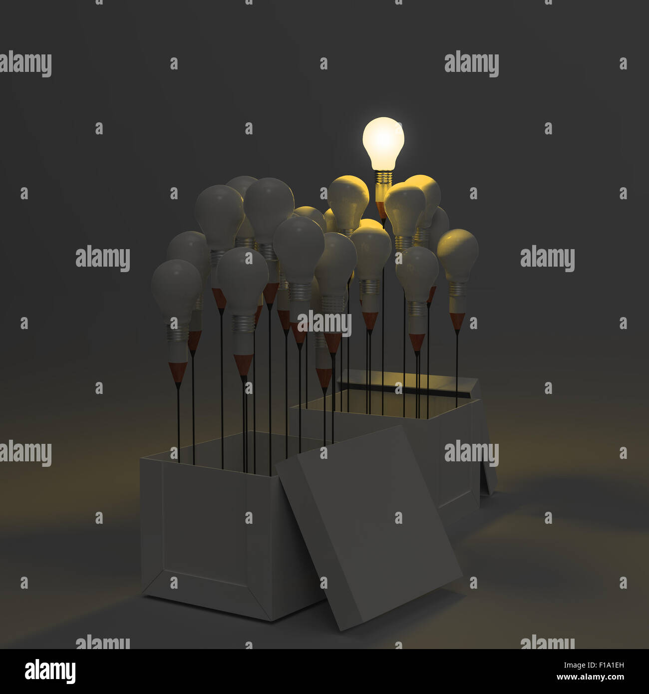 drawing idea pencil and light bulb concept outside the box as creative ...