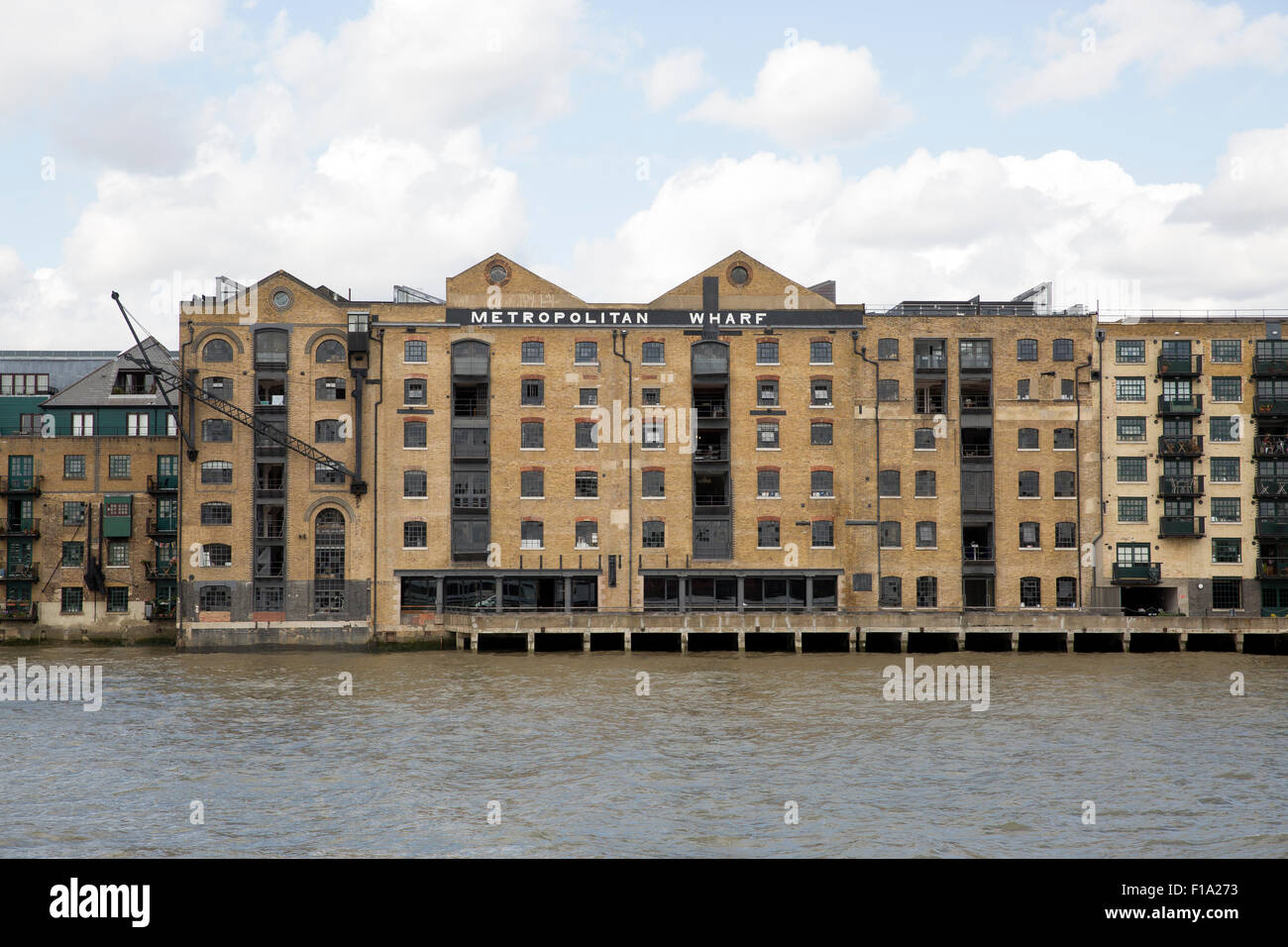 Riverside apartments and office buildings as seen from the River Thames ...