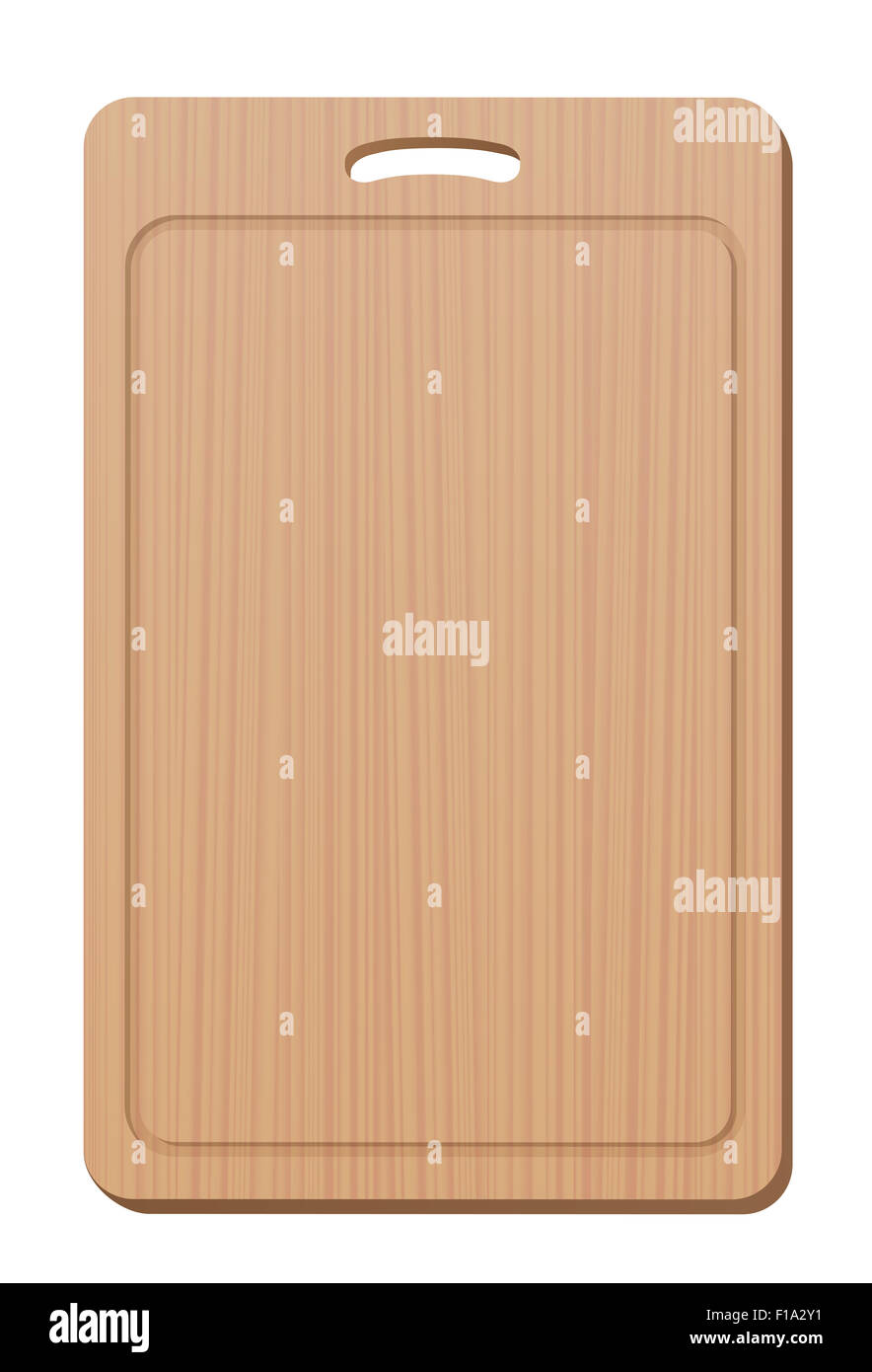Wooden cutting board with grip - blank, simple, upright. Illustration over white background. Stock Photo