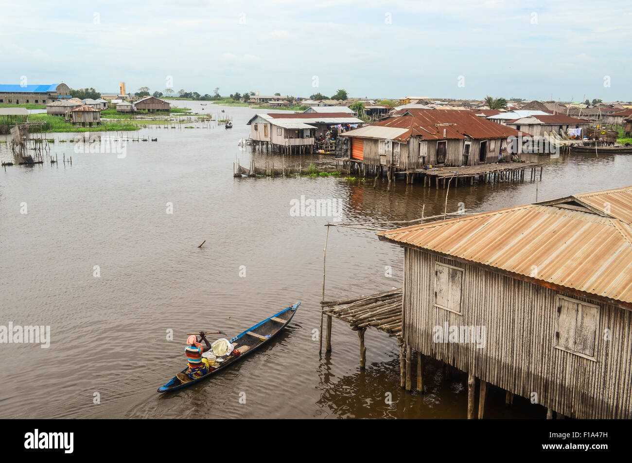 Ganvié, the "Venice of Africa", village of stilt houses on a lake near Cotonou in Benin Stock Photo