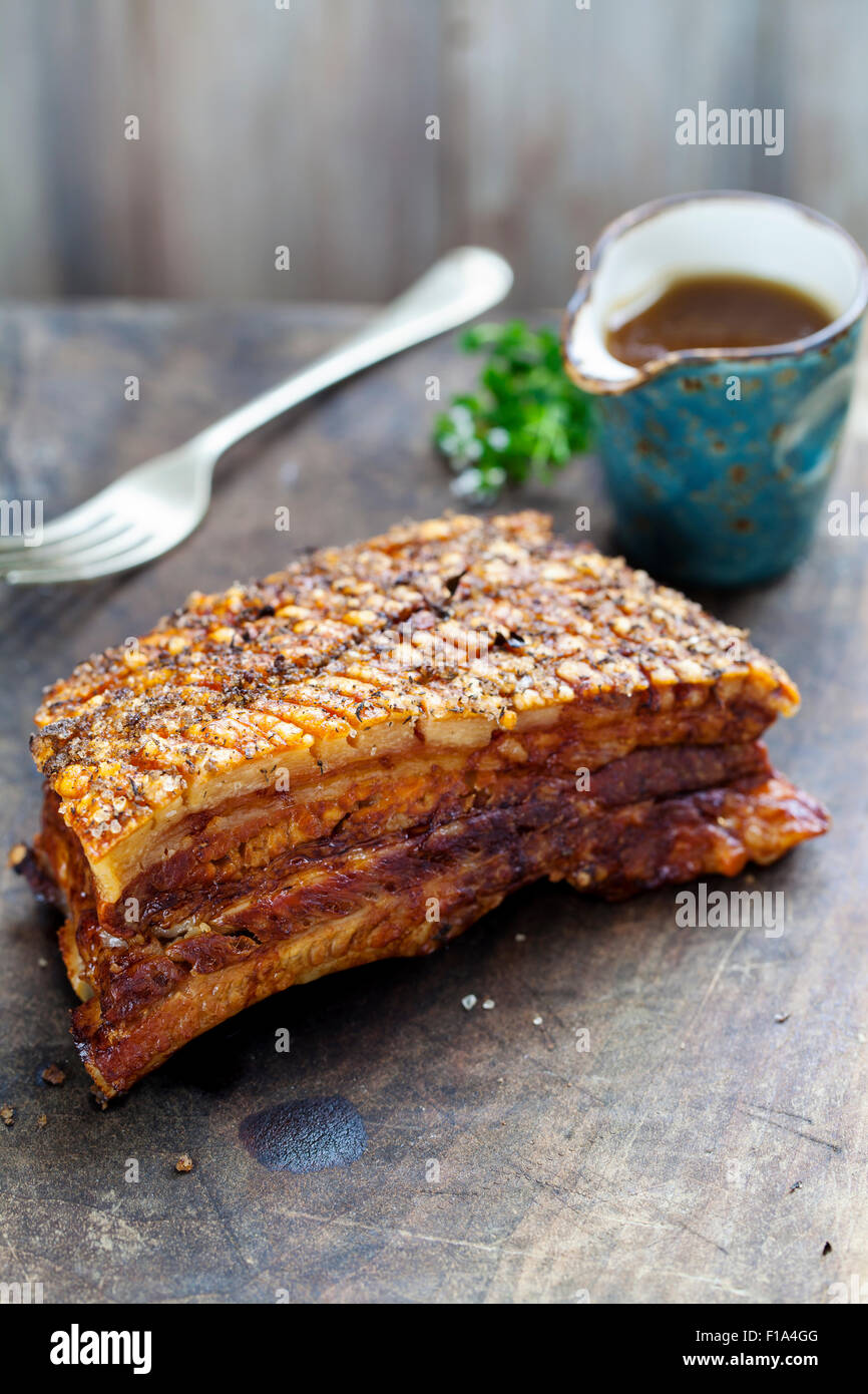 Pork belly with crispy crackling Stock Photo