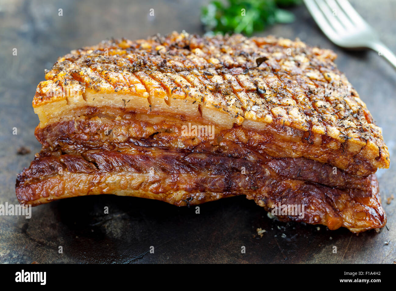 Pork belly with crispy crackling Stock Photo