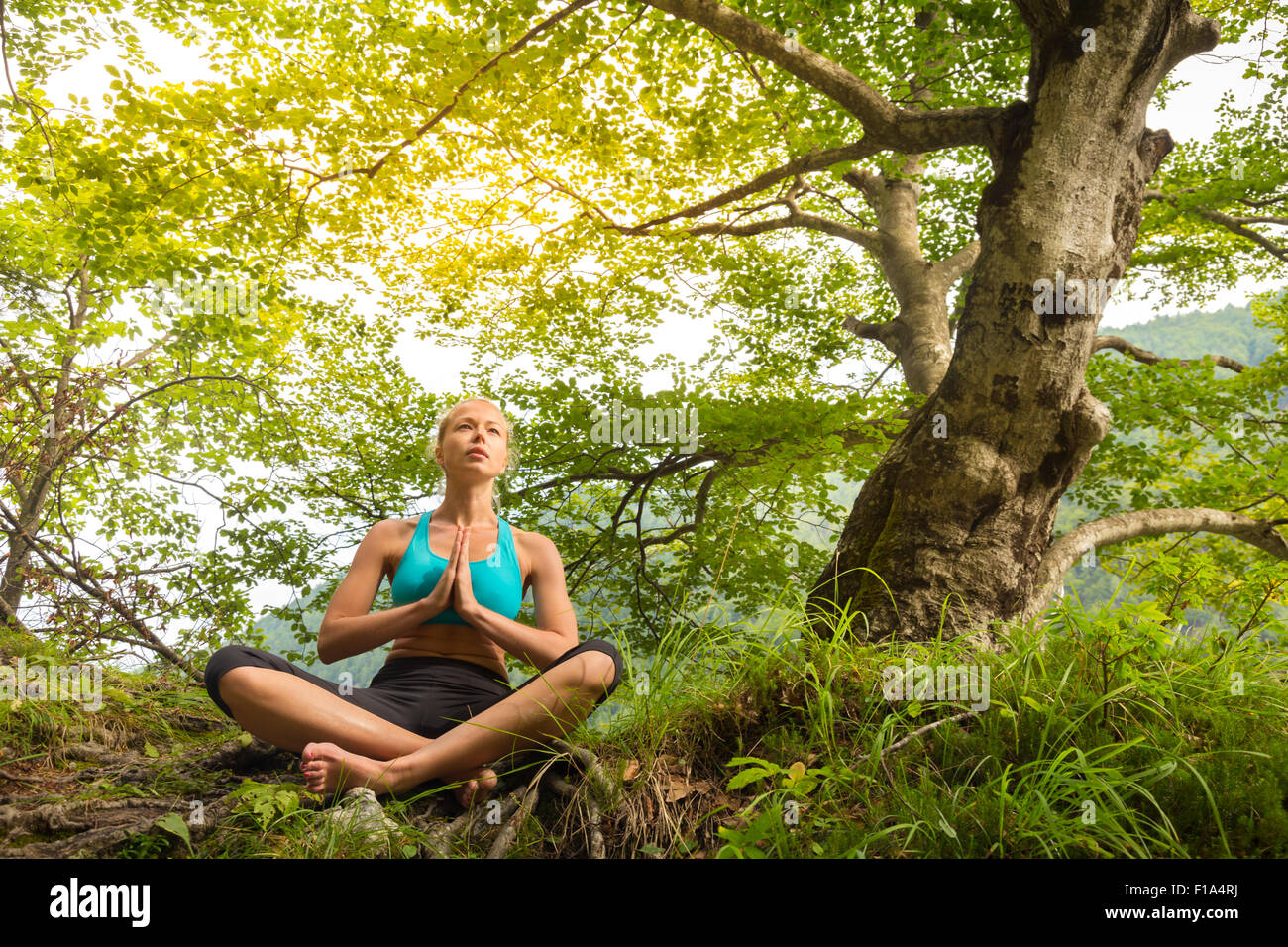 Woman relaxing in beautiful nature Stock Photo - Alamy