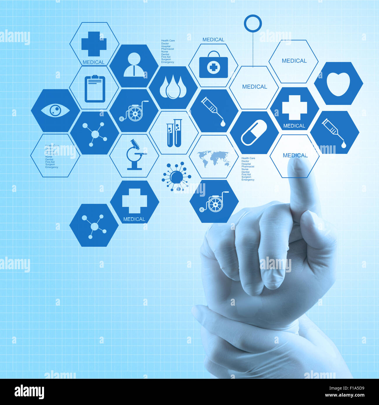Medicine doctor hand working with modern computer interface as medical ...