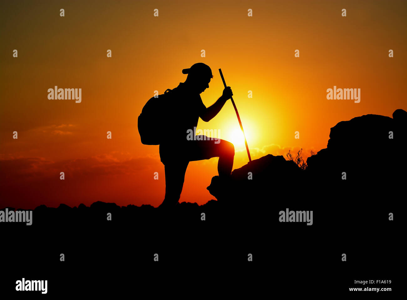 Silhouette of Freedom and Determination Stock Photo
