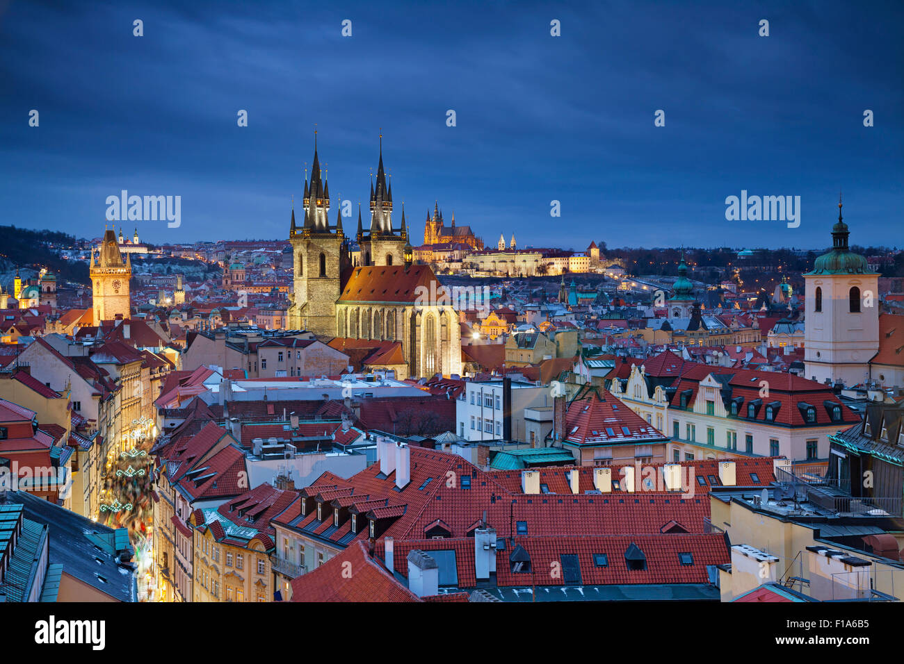 Prague. Image of Prague, capital city of Czech Republic, during twilight blue hour. Stock Photo