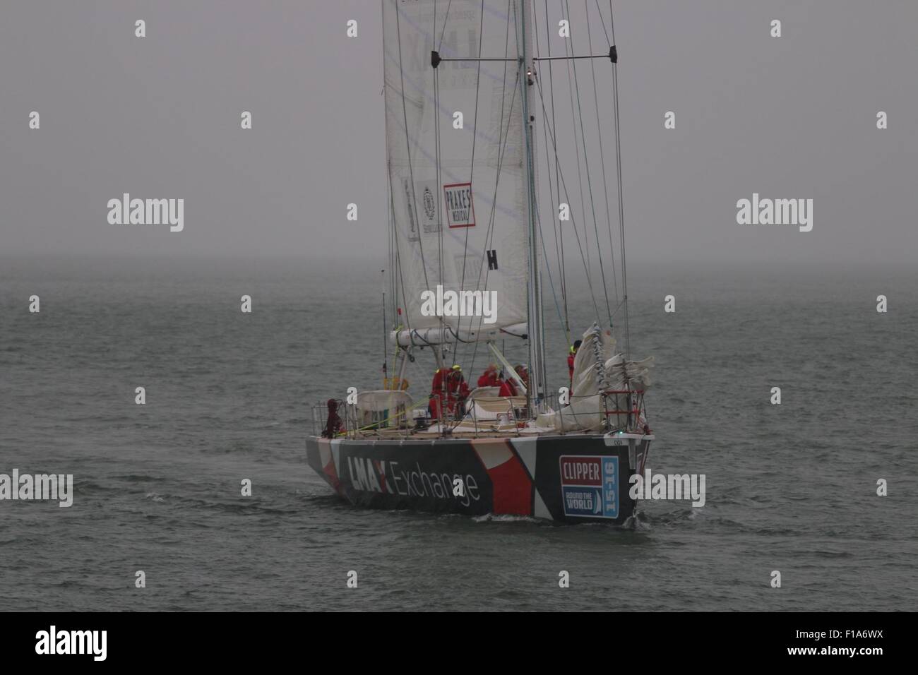 Southend on sea, Essex, UK- 31 Aug 2015- Day two of the clipper race, the Round the world clipper race is setting sail from Southend on sea Essex today. Under merky conditions. Credit:  darren Attersley/Alamy Live News Stock Photo