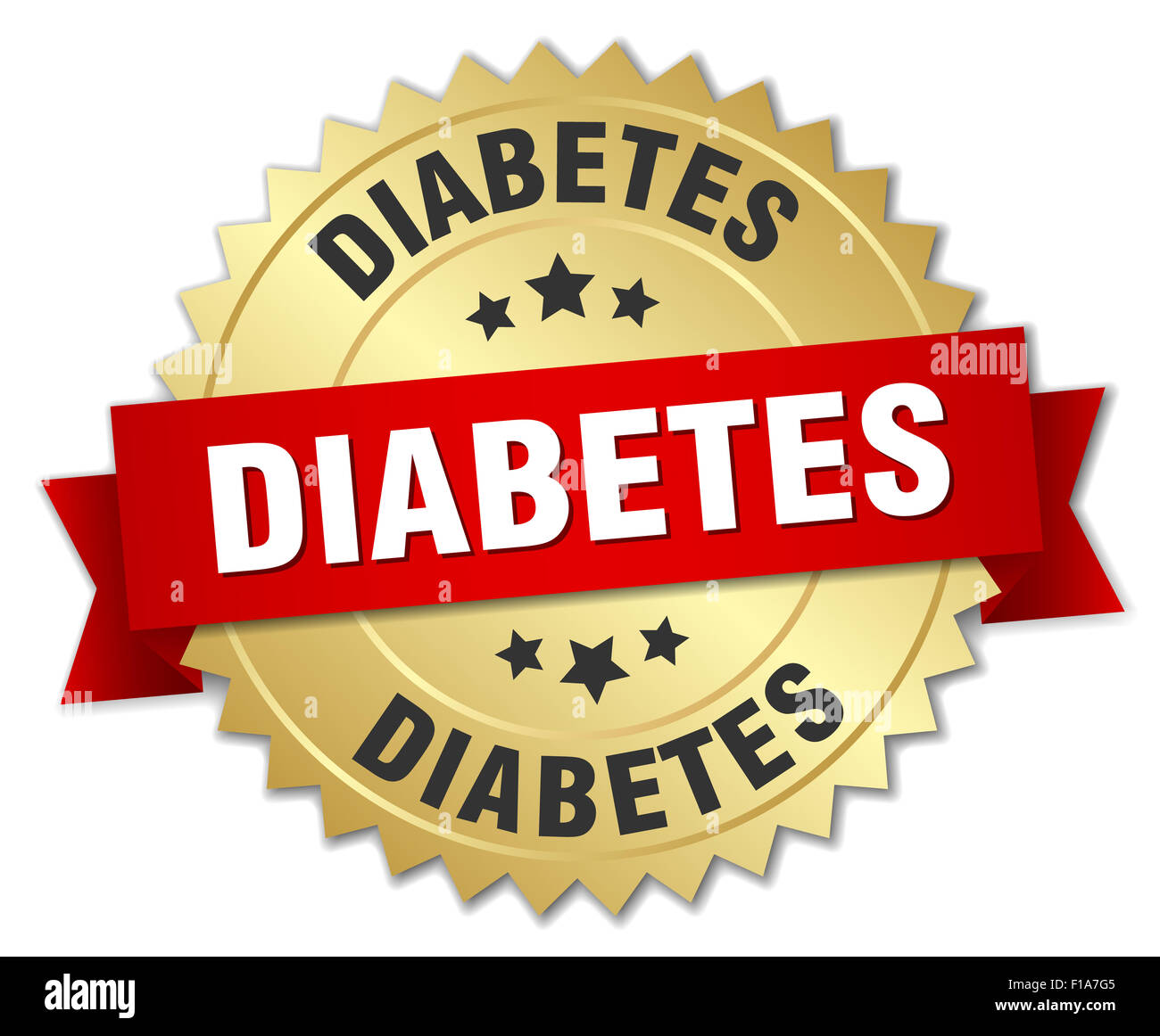 diabetes 3d gold badge with red ribbon Stock Photo Alamy