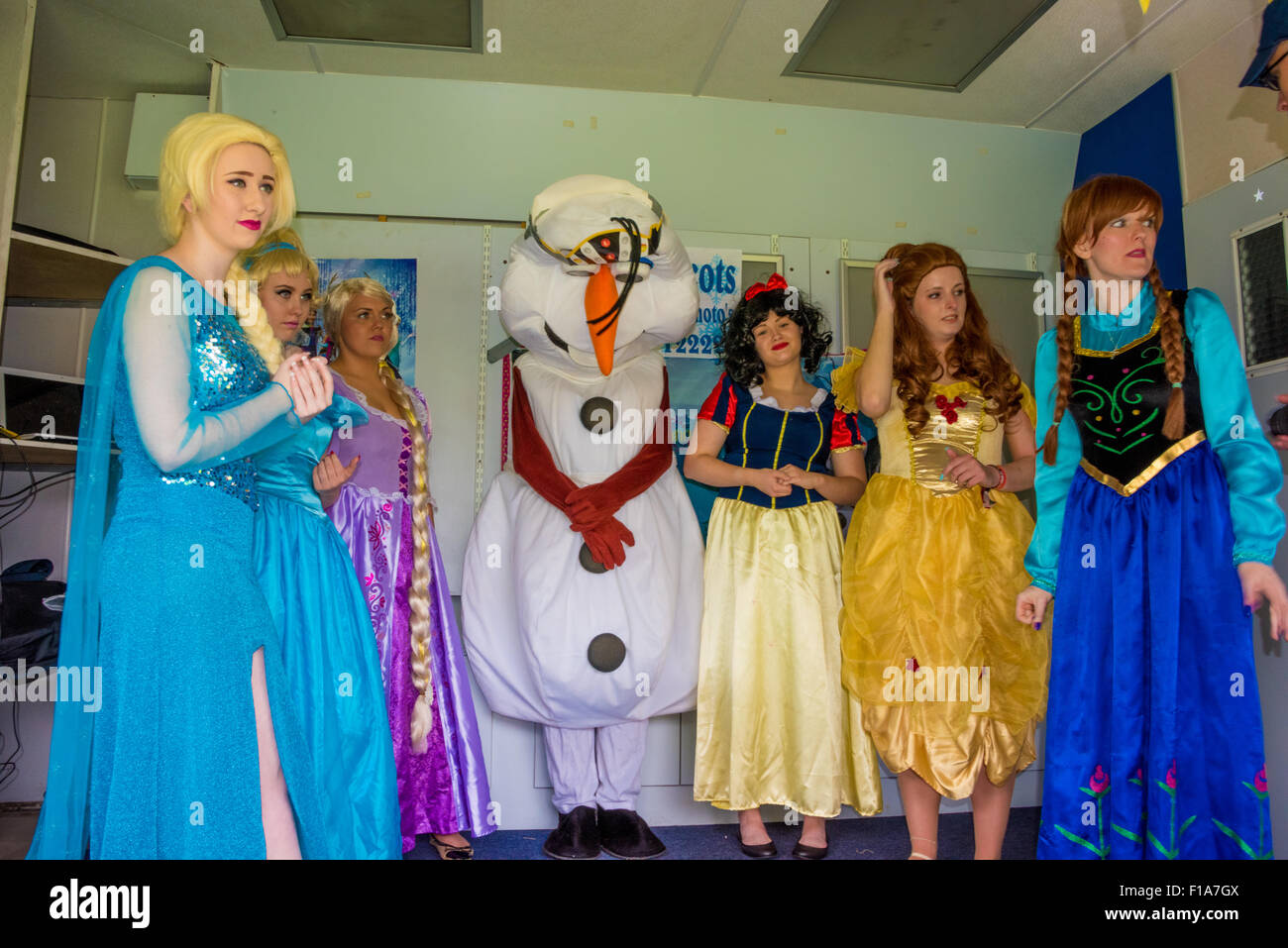 The Cast of Frozen production on a stage at West Park Wolverhampton west Midlands UK Stock Photo