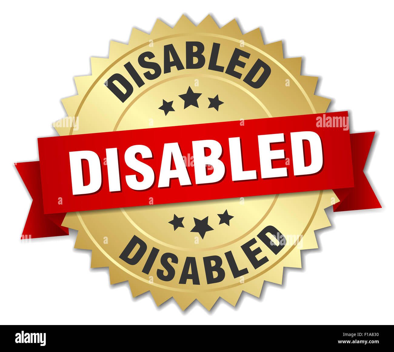 disabled 3d gold badge with red ribbon Stock Photo - Alamy