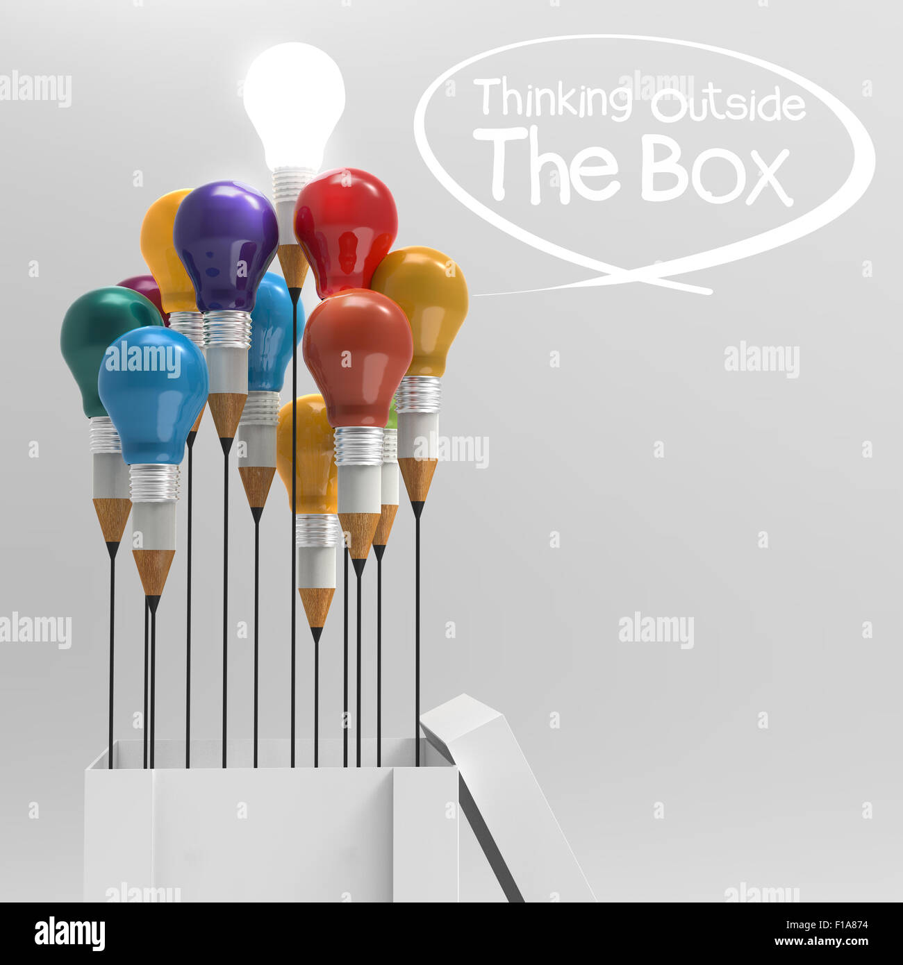 drawing idea pencil and light bulb as concept think outside the box ...