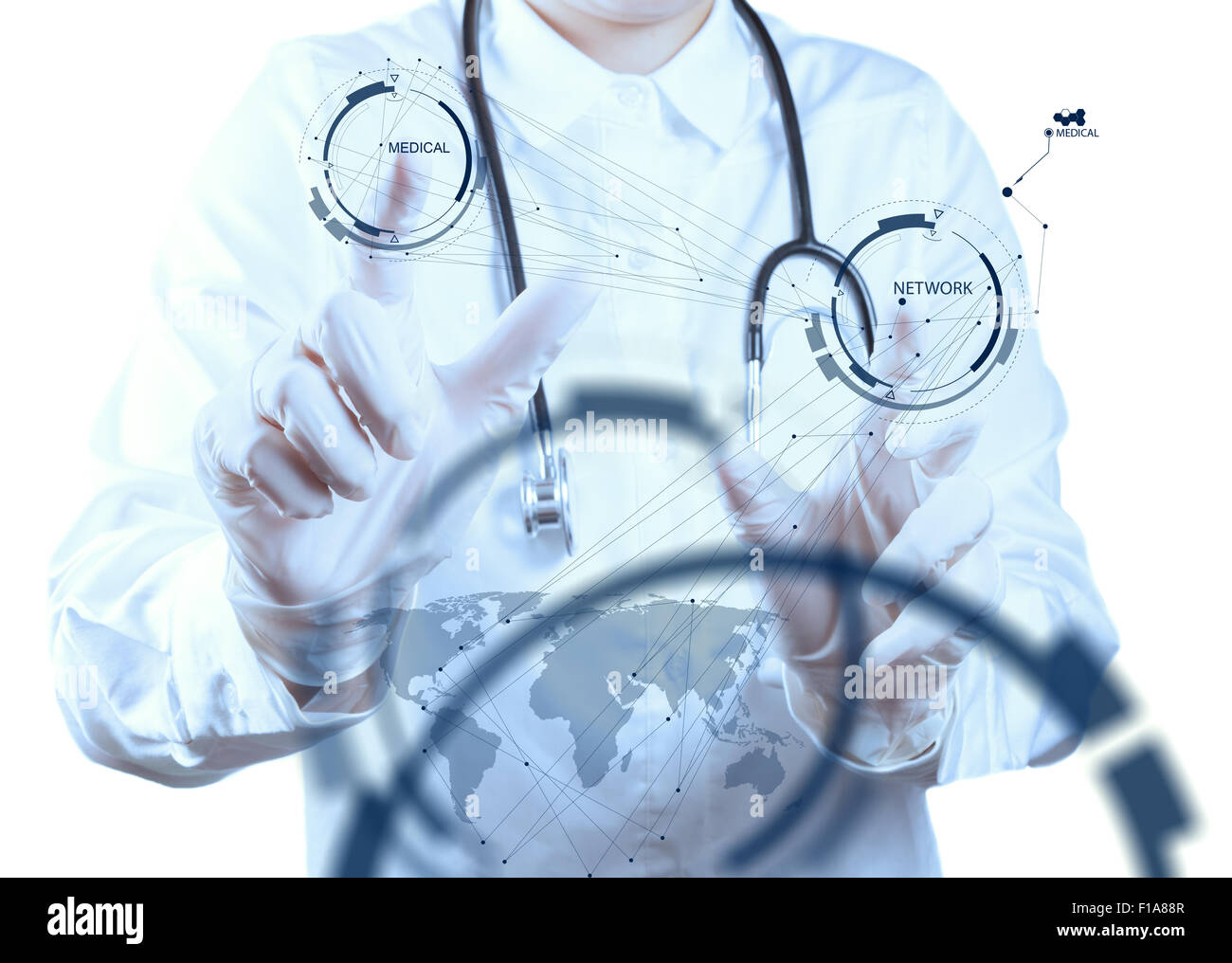 Medicine doctor hand working with modern computer interface as medical ...
