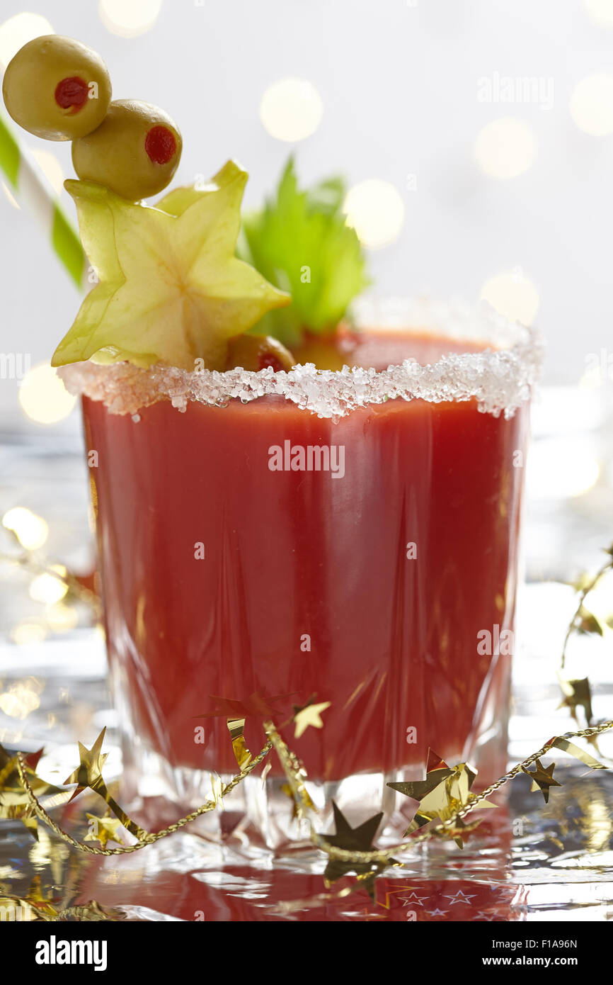 Bloody Mary Cocktail with olives for Christmas Stock Photo Alamy