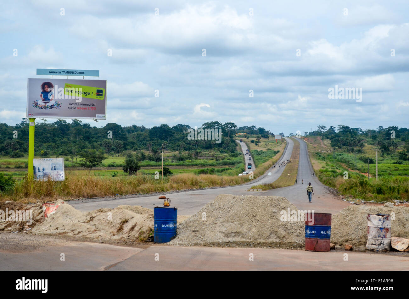 Construction of new roads in Ivory Coast, the new highway Yamoussoukro-Abidjan Stock Photo