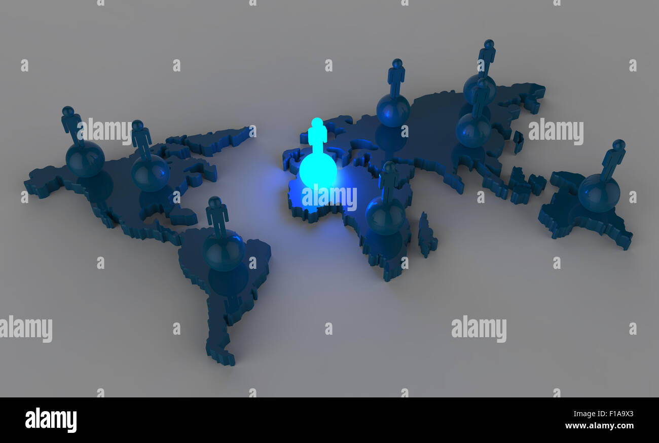 social network human 3d light growing on world map as concept Stock ...
