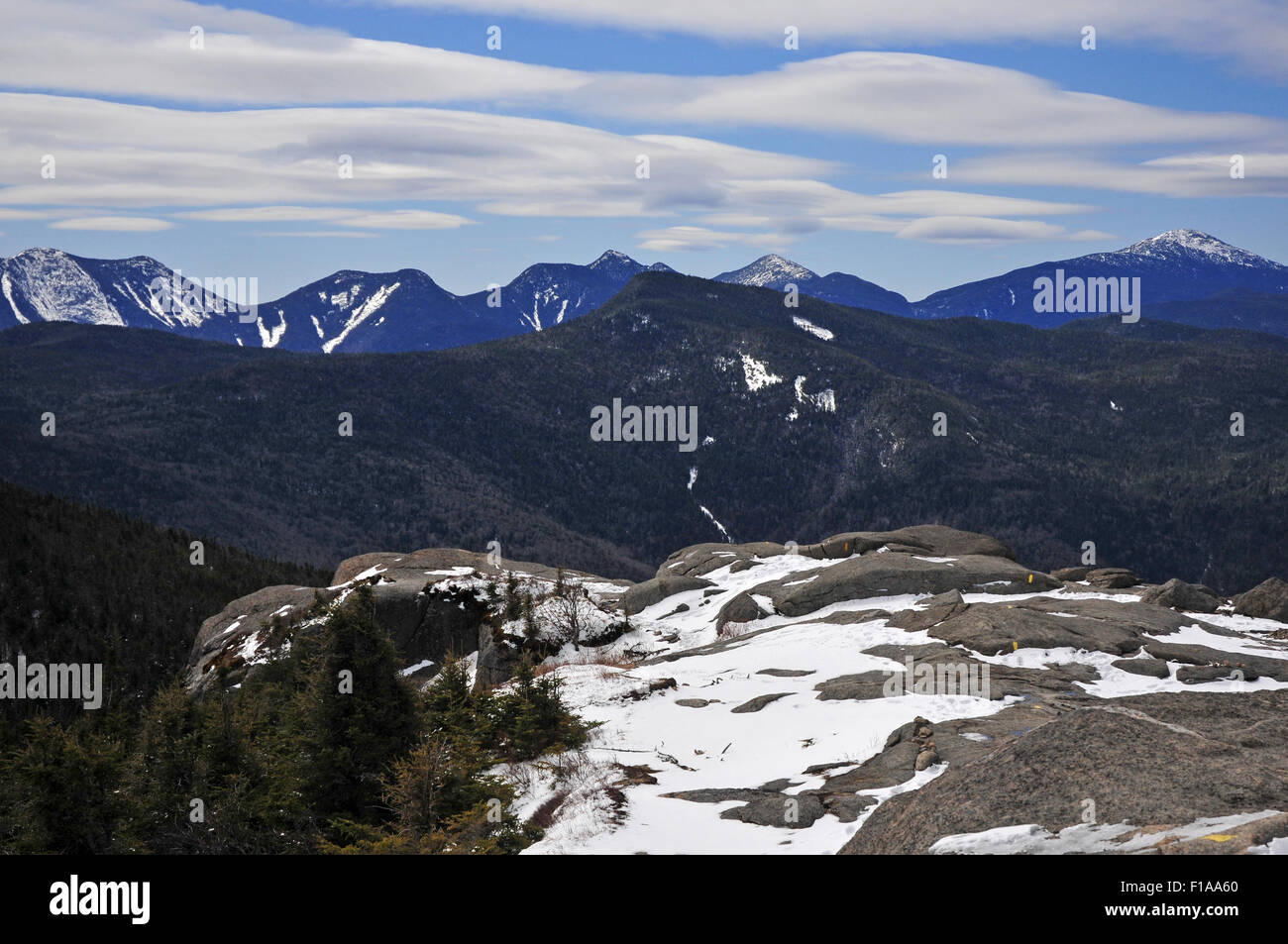 Alpine mountain landscape with snow, Adirondacks, New York State Stock Photo