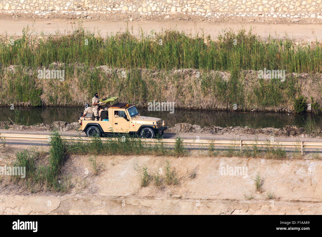 Egyptian security forces patrolling Suez Canal Egypt Stock Photo Alamy