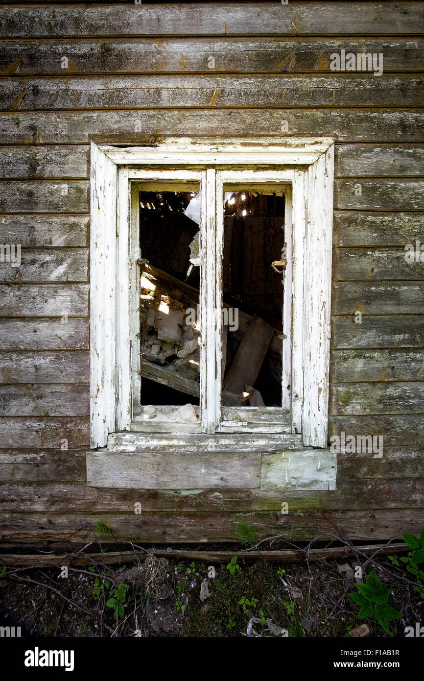 Old wooden wall with a window Stock Photo - Alamy