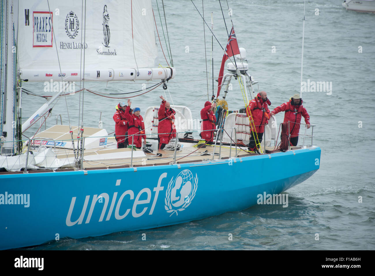 Southend-on-Sea, UK. 31st Aug, 2015. Clipper UNICEF, just off Southend Pierhead just before start of the 15/16 Clipper Round the World Race Credit:  Terence Mendoza/Alamy Live News Stock Photo