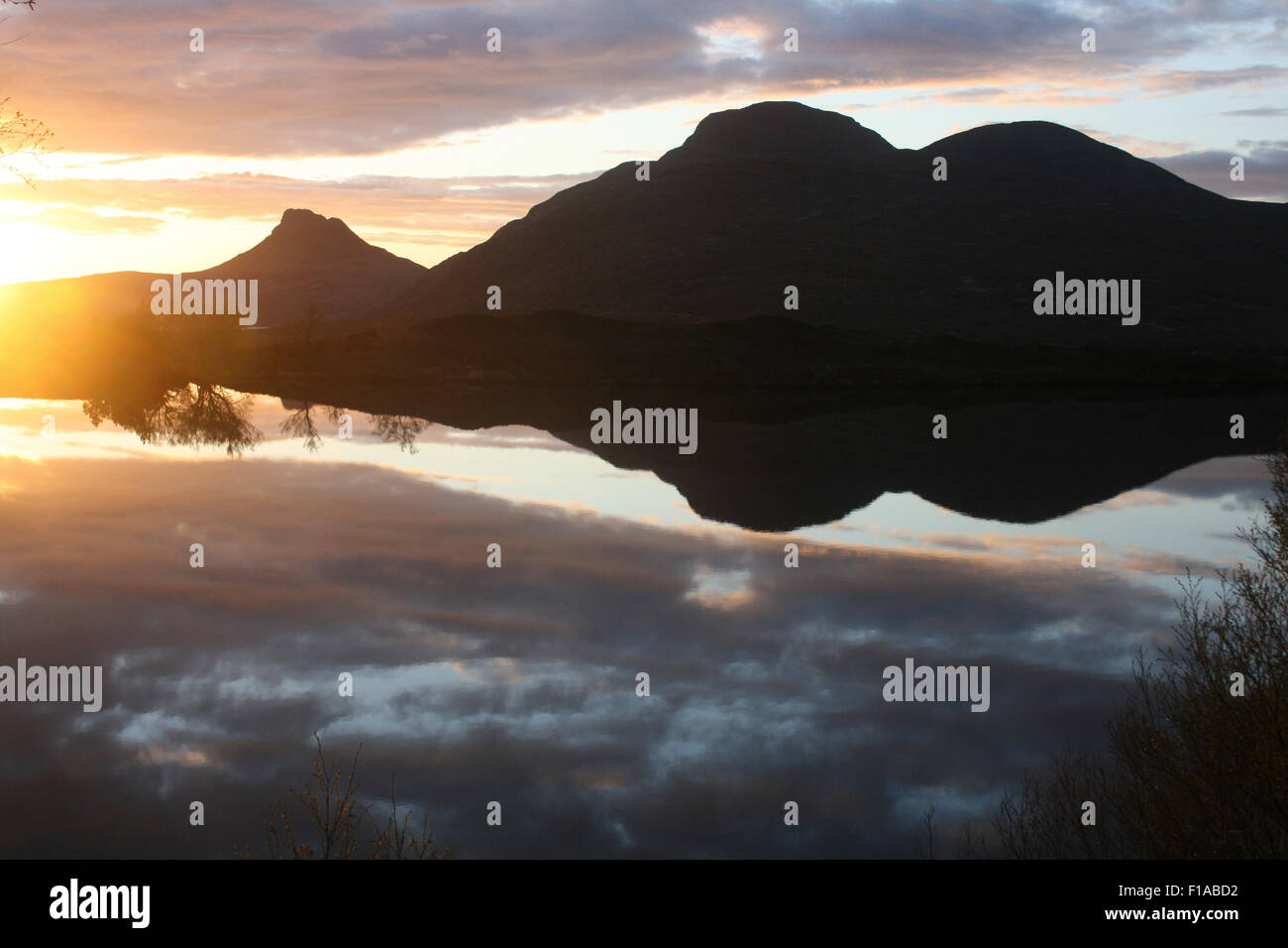 Sunset over Coigach Hills, Ross-shire, Scotland Stock Photo