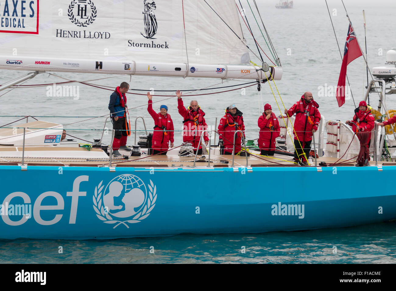 Southend, Essex, UK. 31st August, 2015. summary of the start of the round the world clipper race from Southend today as the teams head for Rio De Jeneiro. Credit:  darren Attersley/Alamy Live News Stock Photo
