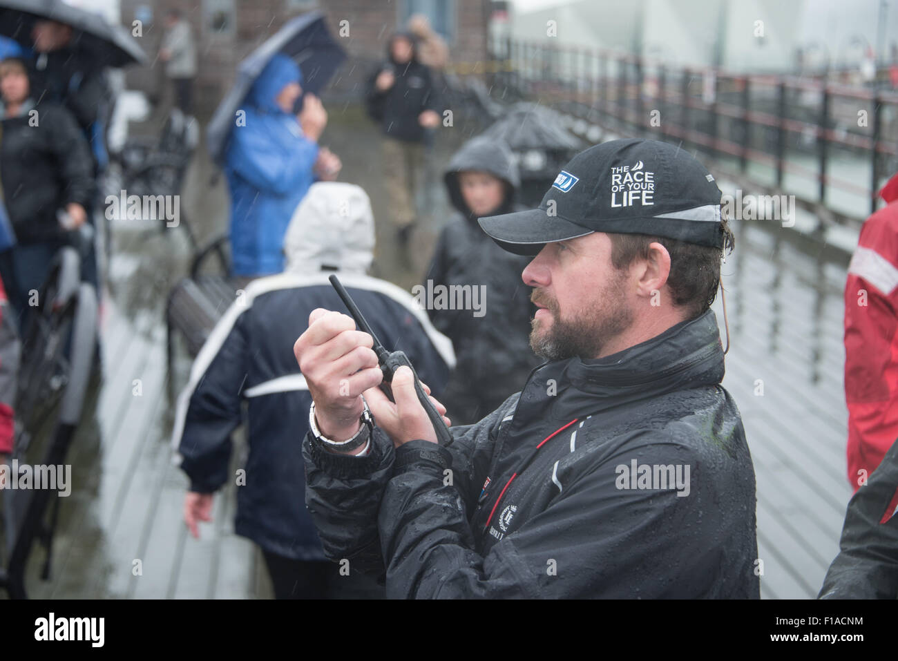 Official at start of 15-16 Clipper Round the World Race, Southend-on-Sea, UK. 31st Aug, 2015. Credit:  Terence Mendoza/Alamy Live News Stock Photo