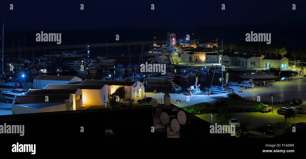 Tourist harbor of Rodi Gargano night. Stock Photo
