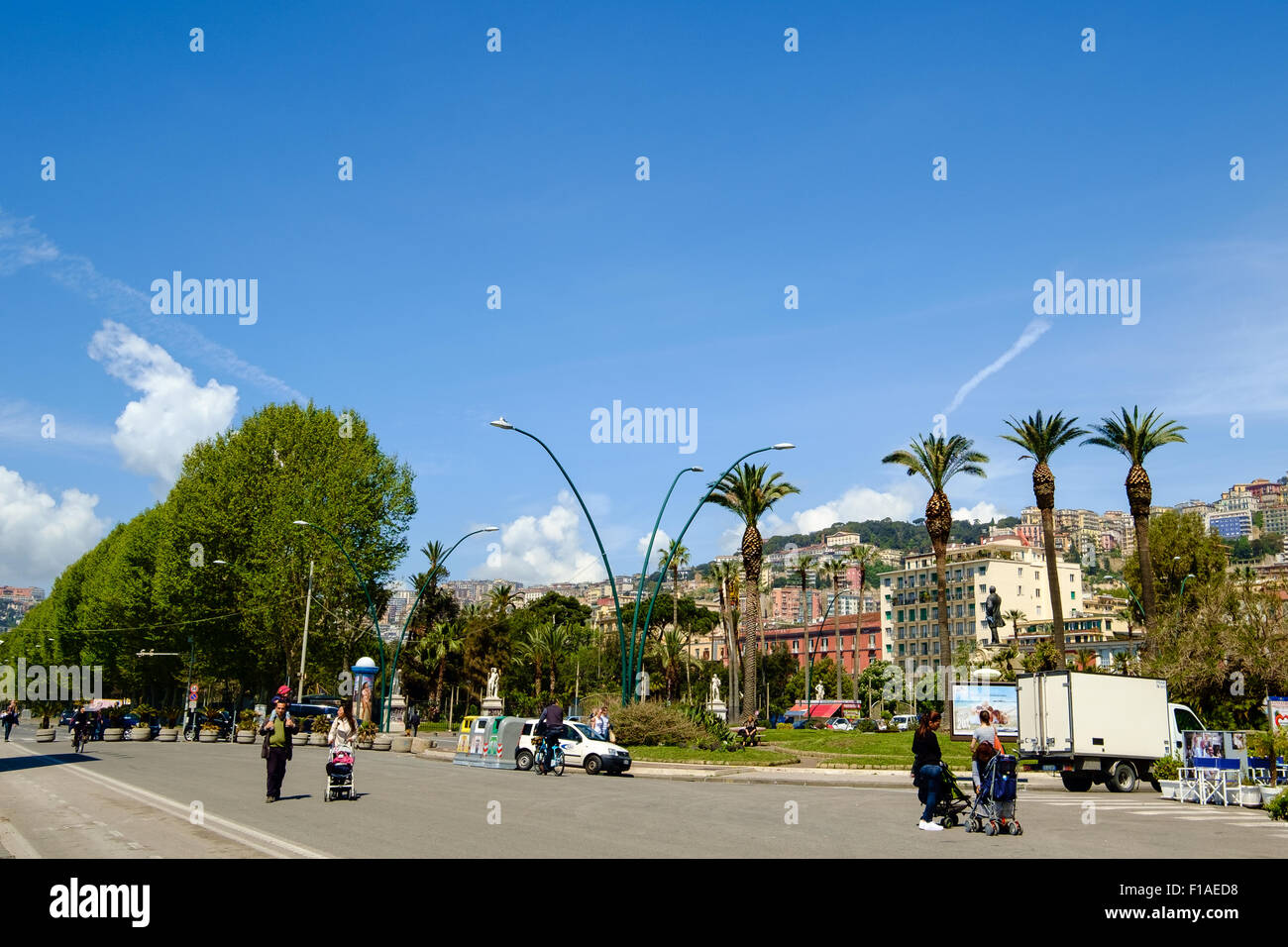Street scene with palm trees in Naples Italy Stock Photo Alamy
