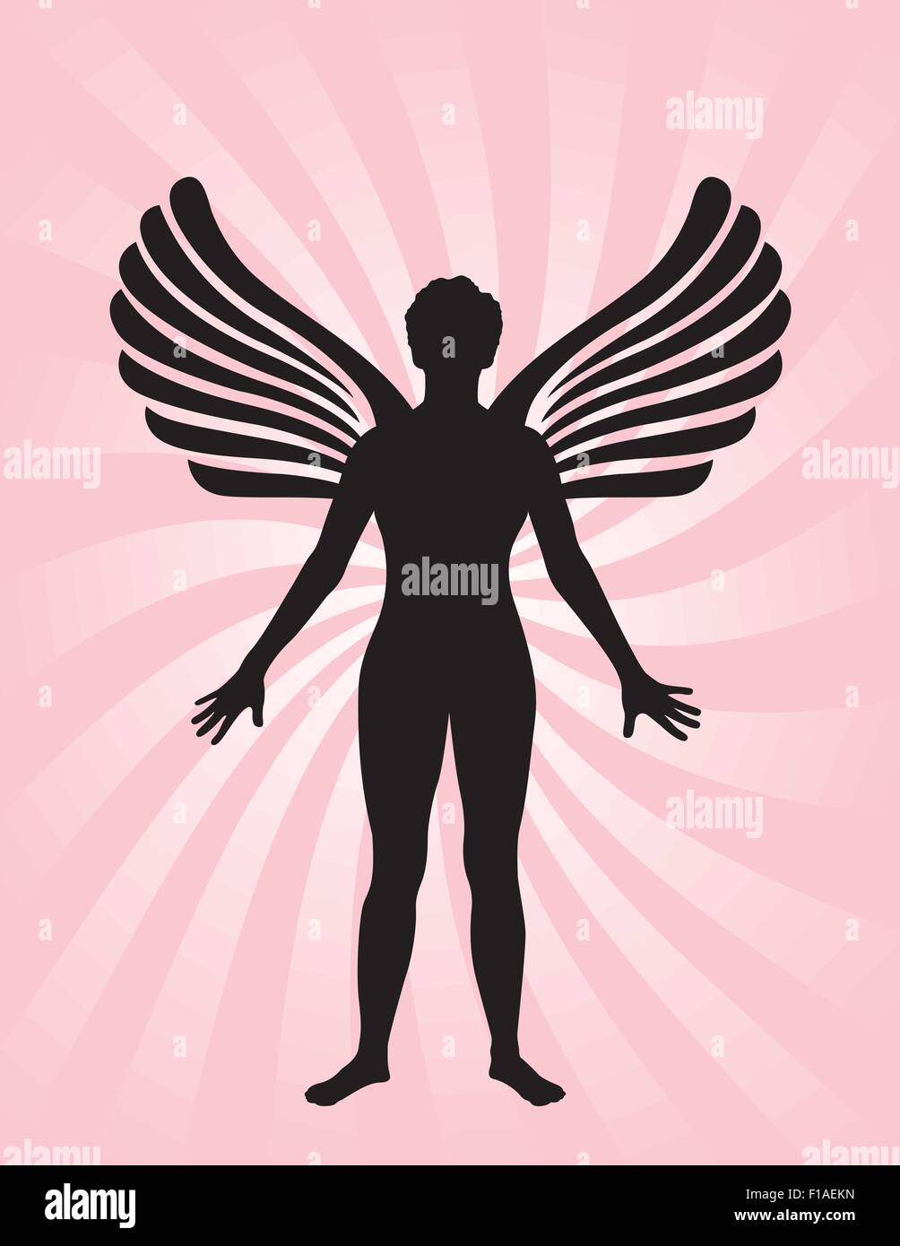 Angel with wings on a pink swirly background Stock Vector