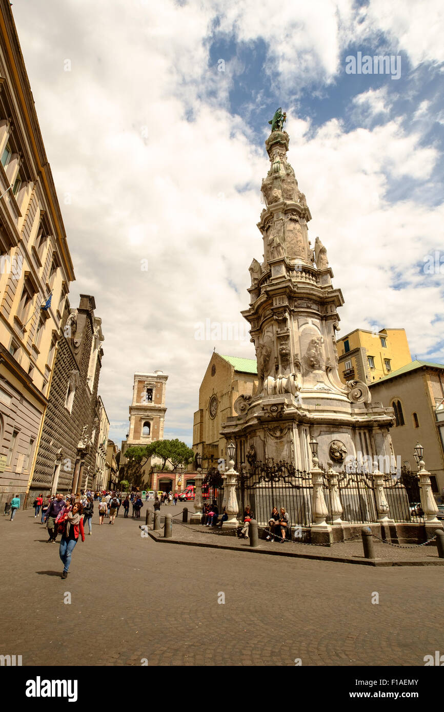 Tower and Column with statues in Naples, Italy Stock Photo Alamy