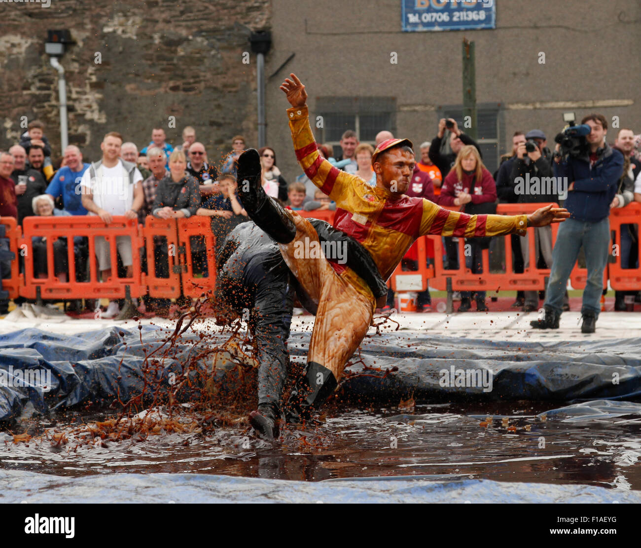 Stacksteads, Lancashire, UK. 31st Aug, 2015. World Gravy Wrestling