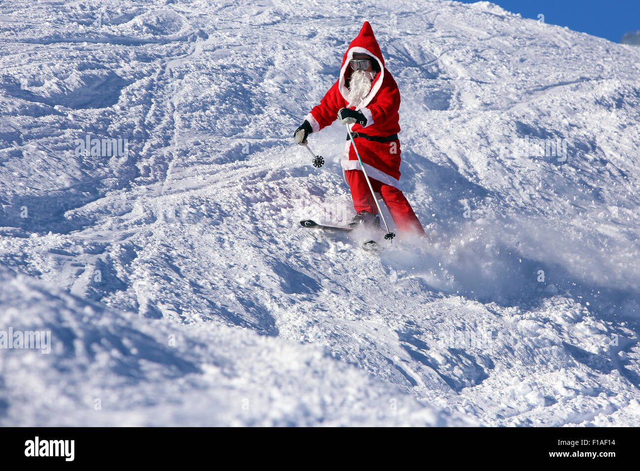 Krippenbrunn, Austria, Santa Claus skiing Stock Photo