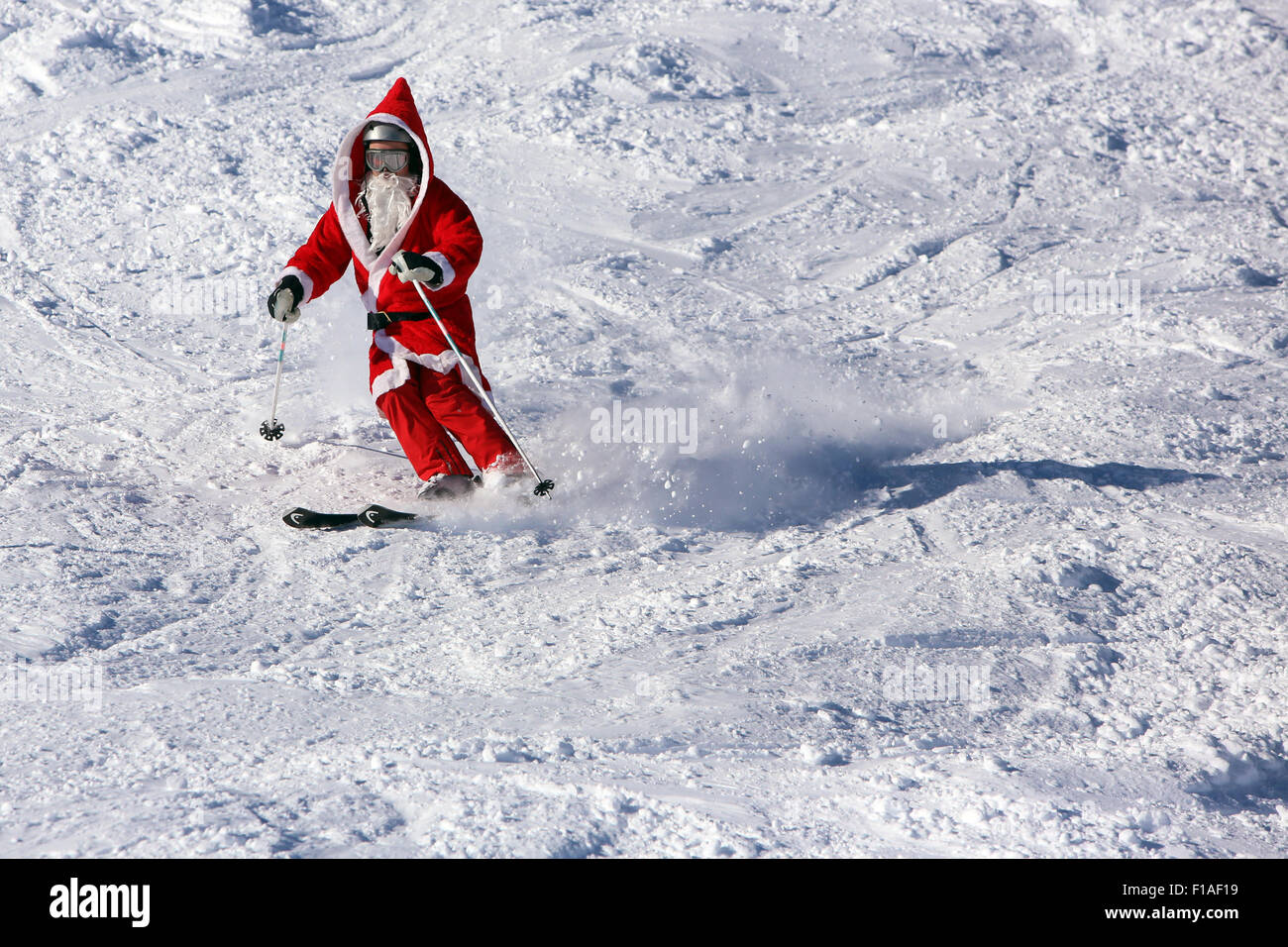 Krippenbrunn, Austria, Santa Claus skiing Stock Photo