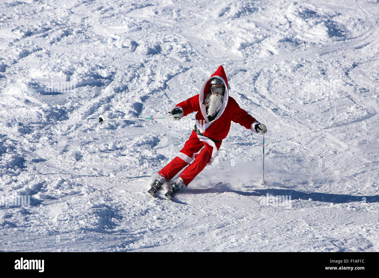 Krippenbrunn, Austria, Santa Claus skiing Stock Photo