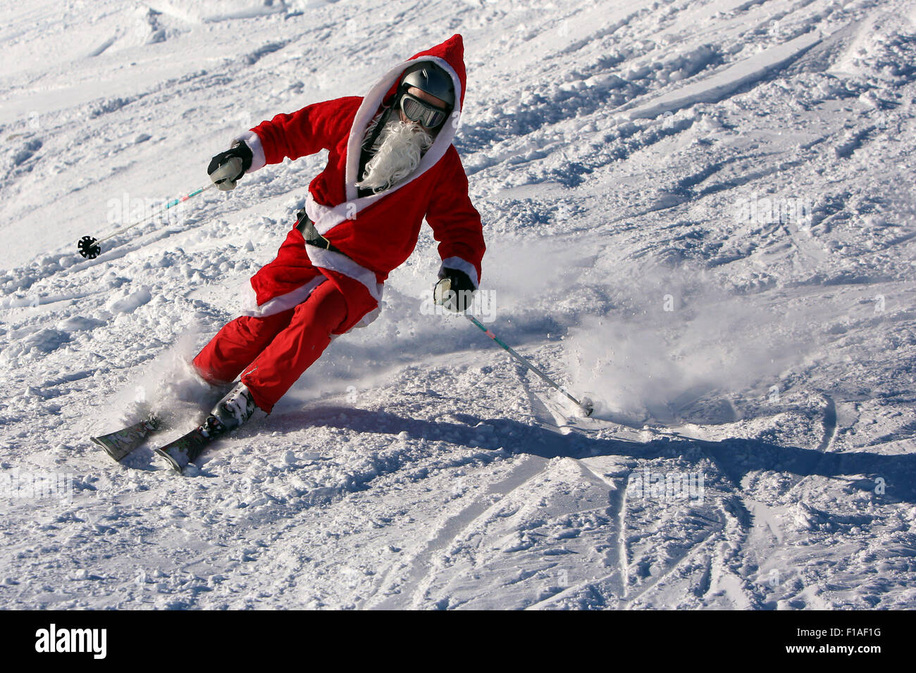 Krippenbrunn, Austria, Santa Claus skiing Stock Photo