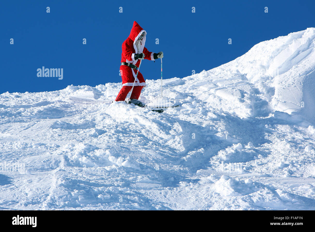 Krippenbrunn, Austria, Santa Claus skiing Stock Photo