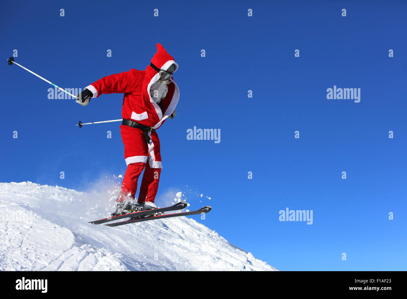 Krippenbrunn, Austria, Santa Claus skiing Stock Photo