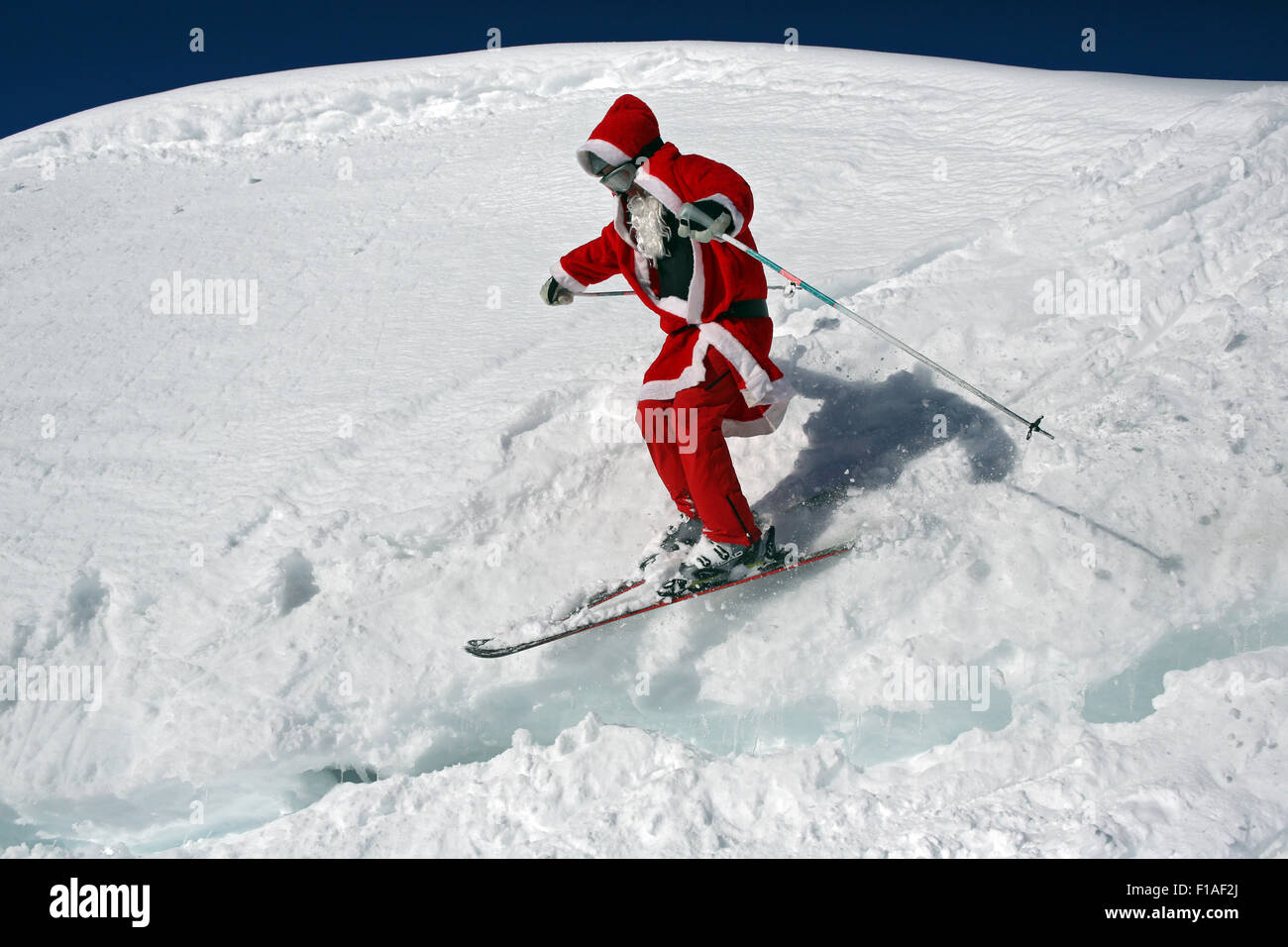 Krippenbrunn, Austria, Santa Claus skiing Stock Photo