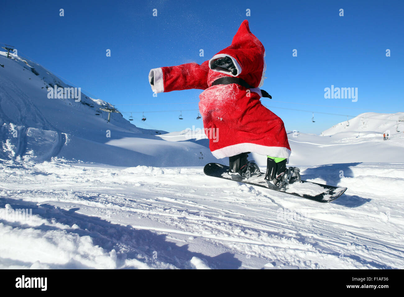 Krippenbrunn, Austria, Santa snowboarding Stock Photo